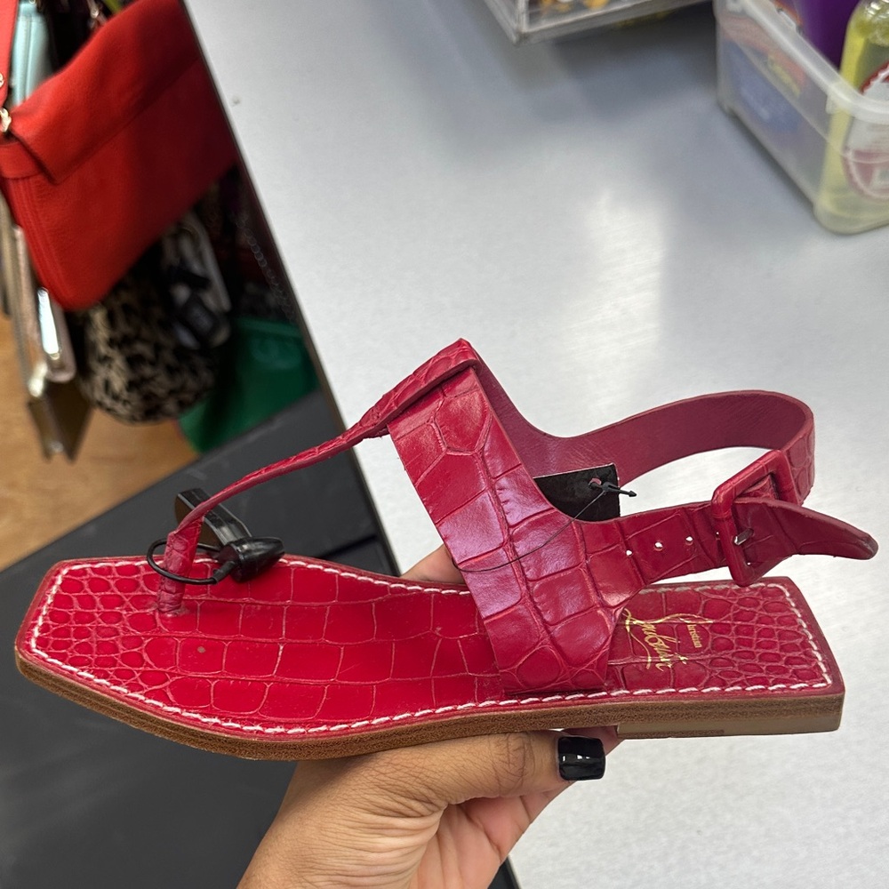 Christian Louboutin Red Croc-Embossed Sandals